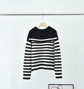 <span class=keywords><strong>Pull</strong></span> à capuche en tricot <span class=keywords><strong>rayé</strong></span> noir et blanc décontracté pour femme, col <span class=keywords><strong>marin</strong></span>, cordon de serrage, manches longues - Product Image 2