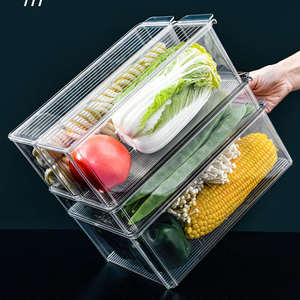 Hot Sale Eco Food Grade Custom Kitchen Refrigerator Fresh Container Storage Bins Acrylic Fridge Drawer Organizer Carton PET 1pcs