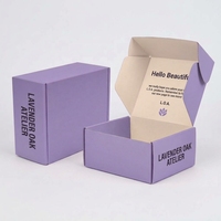 Boîte d'expédition personnalisée en lavande avec intérieur crème et message imprimé sur le couvercle pour marque de beauté, vente en gros, présentoir de magasin de détail