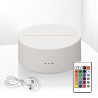 Lampe de chevet LED 3D en acrylique avec base en bois, télécommande USB RGB, vente en gros