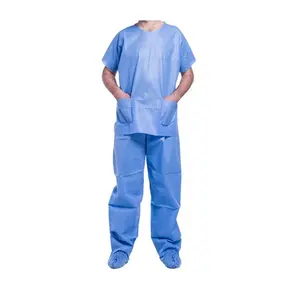 Gaun pasien biru bedah sekali pakai dengan harga rendah untuk rumah sakit