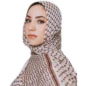 2024 تسوق اون لاين رائج وشاح كوفية مطبوعة من امريكا وشاح حجاب طويل من الشيفون المطبوع ومطبوع على الشكل فلسطيني