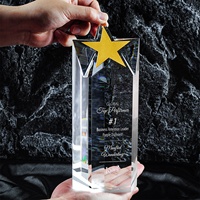 Trophée en verre optique K9 gravé, motif étoile classique, pour récompenses honorifiques, colonne gravée au laser, accessoire de décoration de bureau