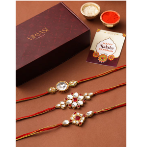 Red <b>Gold</b> Kundan Rakhi <b>Bracelet</b> for Brother Classic Thread Raksha Bandhan Festival Gift - Product Image 4