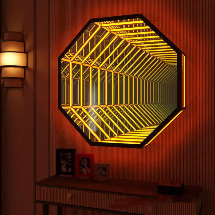 オクタゴンパーティーの家の装飾LEDウォールランプ3Dアビスミラー無限の幾何学的なRGB色が変わる壁の装飾無限の魔法の照明