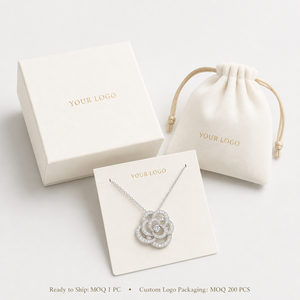 Collana con Pendente a Fiore di Camelia Scintillante, Catena in Rame con Zirconi, Design Classico, Regalo Elegante per Donne - Product Image 6