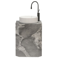 Ensemble de meuble-lavabo mural de style moderne avec vasque en céramique effet dalle de roche, finition laquée et miroir LED, pour salle de bain, hôtel, villa et balcon extérieur