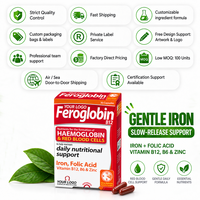 Capsules de fer, acide folique, vitamines B12 et B6, zinc, marque privée OEM, pour adultes, nutrition des globules rouges, compléments alimentaires, vente en gros
