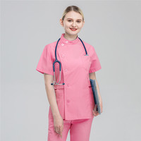 Col en V blanc à manches courtes ensembles de gommages médicaux uniforme d'hôpital d'infirmière pour les médecins