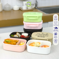 Boîte à lunch rectangulaire de haute qualité, 700 ml, 2 compartiments, en plastique, style coréen, réutilisable, portable, micro-ondable, avec couvercle amovible, brillante