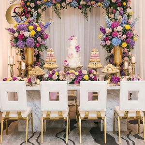 Chaise de salle à manger de luxe pour banquet de mariage, pieds en acier inoxydable doré, siège en velours, design moderne, pour la vente en gros - Product Image 4