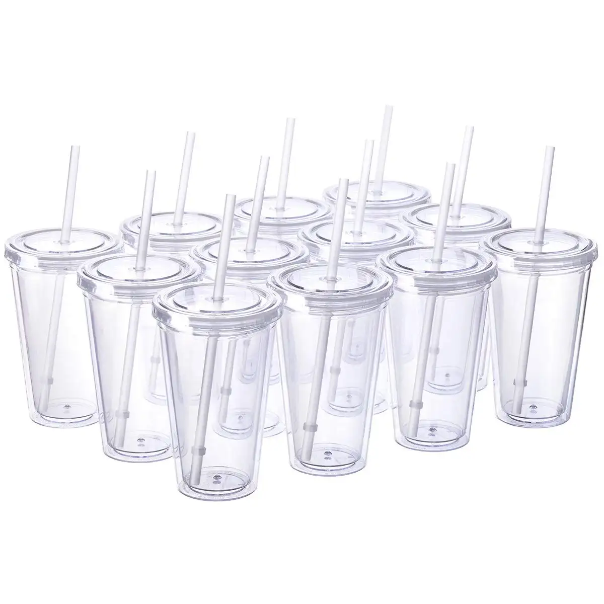Custom logo 16 oz 500ml classic insulated double wall clear plastic acrylic tumblers cup with lids and straws
