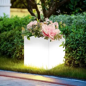 LEDグロー植木鉢照明付きソーラースクエアプラスチックガーデンライト屋外フロアランプポット