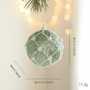 Set Ornamen Bola Natal Hijau Sage 8cm dengan Glitter, Hiasan Pohon Natal Mewah Berhias Mutiara, Kotak Hadiah Bintang, Dekorasi Pesta - Product Image 5