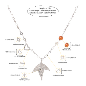 Collana con Ciondolo a Foglia d'Acero 2026, Catena a Forma di Cuore, Zircone, Pietra Naturale, Perla, Placcato Argento, Perla Imitazione - Product Image 6