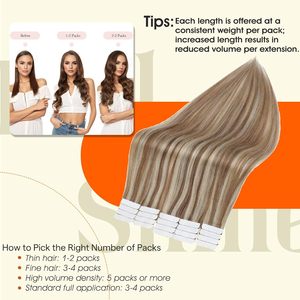 Extensioni per <span class=keywords><strong>capelli</strong></span> Remy a nastro 10P613 a lunga durata, biondo lino <span class=keywords><strong>chiaro</strong></span>, castano, 16 pollici, 50g, 20 pezzi, senza cuciture, <span class=keywords><strong>capelli</strong></span> tinta unita - Product Image 4