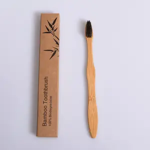 Sikat gigi bambu organik ramah lingkungan untuk dewasa, sikat gigi bentuk labu gagang bambu arang bambu lembut