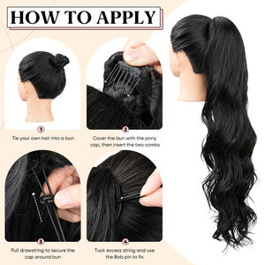 Vente en gros de longues extensions de queue de cheval ondulées bouclées avec cordon de serrage pour femmes peigne invisible chaleur ondulée naturelle fibre haute température - Product Image 4