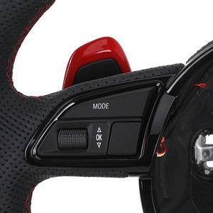 Volant en cuir semi-perforé style RS avec pagaie <span class=keywords><strong>rouge</strong></span> pour <span class=keywords><strong>Audi</strong></span> A3 A4 A5 A6 C6 C7 S3 S4 S5 S9 B8 B9 Q5 Q7 RS3 RS5 TT - Product Image 2
