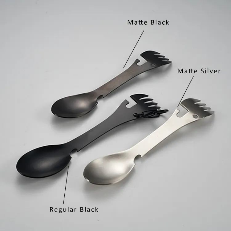 Stainless Steel Camping Besteck Spork Knife Spoon Fork Bottle Can Opener 5 In 1 Travel Cutlery