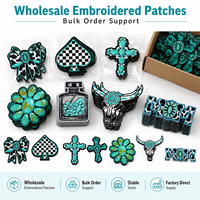 Patch Bordir Campuran Motif Ibu Koboi, Lencana Tengkorak Banteng Barat, Label Bunga Turquoise untuk Jaket Denim Kustom, Stok Tersedia, Pasokan Grosir