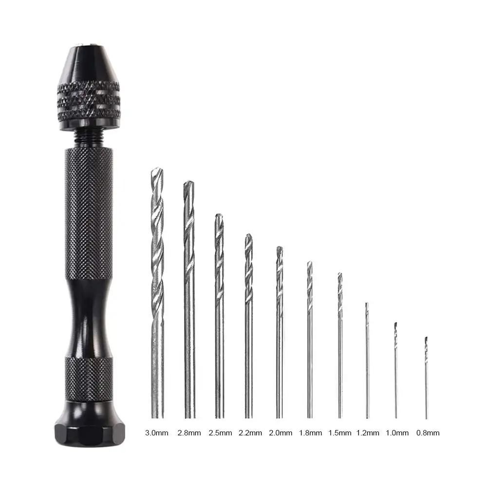 11pcs Pin Vise Hand Drill Bit Set Precision Mini Twist Drill Bit Set (0.8-3.0mm) Rotary Tool Set Metal Wood Manual DIY Jewelry