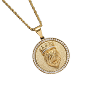 Collier pendentif en acier inoxydable avec chaîne en corde, plaque ronde glacée en forme de lion, pour homme