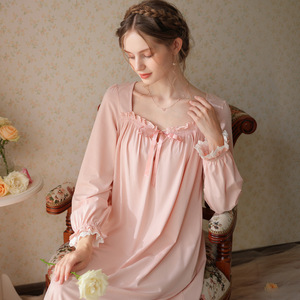 <span class=keywords><strong>Camicia</strong></span> da <span class=keywords><strong>notte</strong></span> a <span class=keywords><strong>manica</strong></span> <span class=keywords><strong>lunga</strong></span> da donna in cotone primavera stile corte da principessa in pizzo retrò dolci lunghi per la casa larghi pigiami taglie forti 148 - Product Image 3
