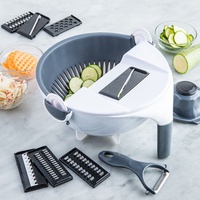 Nouvelle Tendance : Hachoir Rotatif Multifonctionnel 9-en-1 en Acier Inoxydable avec Double Panier d'Égouttage pour Légumes