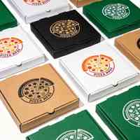 Boîte à pizza carrée en papier kraft imprimée sur mesure avec gaufrage, pelliculage brillant ou mat, 10-16 pouces, pour les pizzerias de marque à emporter