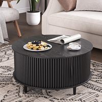 Table basse ronde scandinave moderne convertible avec plateau rabattable et rangement à porte coulissante pour salon et appartement