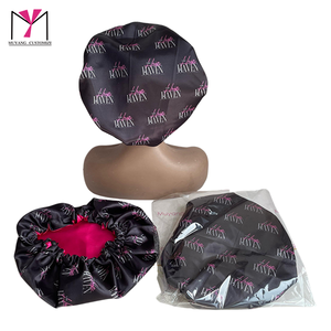 MUYANG Custom Logo Satin Hair <b>Bonnet</b> for Curly Hair Wholesale Large African Print Double Layer Reversible - Product Image 3