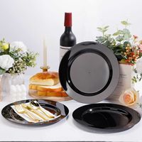 175/350/700 Assiettes en plastique noir-Vaisselle jetable dorée Argenterie, Tasses à serviettes pour fête de mariage Noël