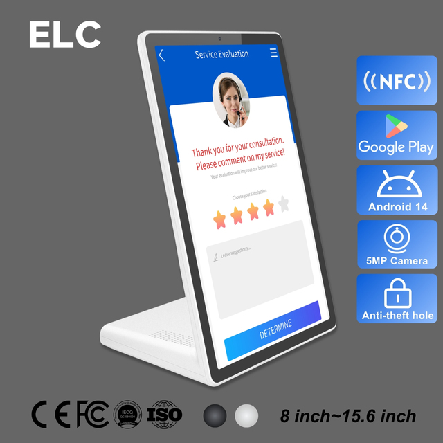 11 Inch Customer Feedback L-Shape Android Tablet 4+64GB for Customer Feedback Survey & Service Rating Desktop Terminal