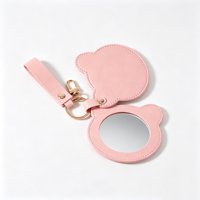 Miroir de maquillage miniature personnalisé en forme de fleur, avec étui en cuir pour accessoires de sac