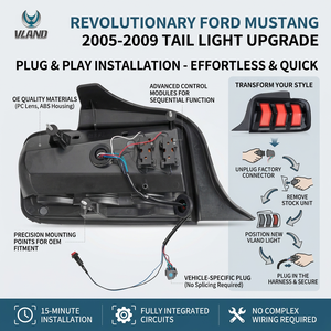 ไฟท้าย <span class=keywords><strong>Vland</strong></span> LED แบบ RGB สำหรับ Ford <span class=keywords><strong>Mustang</strong></span> S197 GT ปี 2005 2006 2007 2008 2009 - Product Image 5