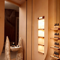 Étagère de présentation personnalisée pour salon de beauté, en bois, avec éclairage LED, pour la décoration intérieure des magasins de cosmétiques et de spas