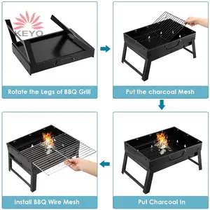 Folding Outdoor Grill KEYO Portable BBQ Grills Outdoor 13 Inch Stainless Steel Folding Charcoal Table Top Portable Grills