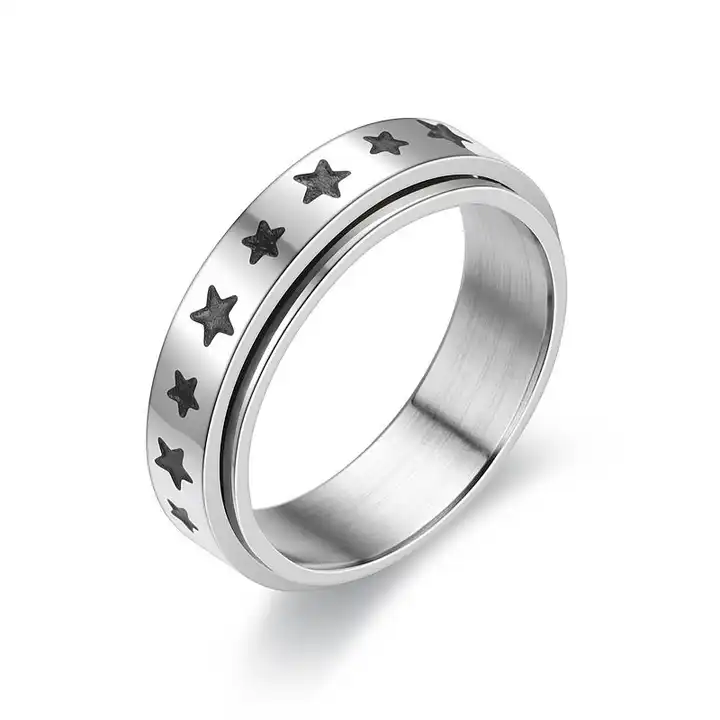 Men's Stainless Steel Matte & Plated Black Spinner Ring