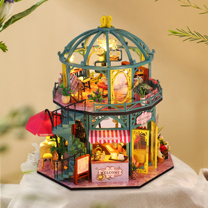 Casa de Muñecas en Miniatura al por Mayor, Kit de Casa en Miniatura DIY, Kit de Rincón de Lectura, Modelo de Cafetería Floral de Vidrio de <span class=keywords><strong>2</strong></span> Capas para Ensamblar a <span class=keywords><strong>Mano</strong></span> - Product Image 6
