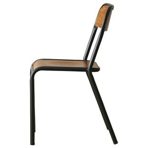 Silla de Comedor Ergonómica de Estilo Europeo de Mediados de Siglo, Apilable, con Asiento de Madera y Estructura de Acero Negro, de Alta Calidad - Product Image 3