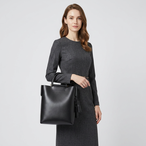 Sac fourre-tout noir en PU à chaînes ouvertes, sac à bandoulière minimaliste tendance pour les trajets quotidiens et les voyages - Product Image 5