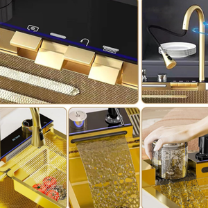 Fregadero de cocina inteligente dorado TOP1, <span class=keywords><strong>lavabo</strong></span> de agua de lluvia de ballena de acero inoxidable grueso grande, diseño moderno para cocinas caseras - Product Image 2