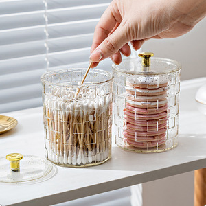 Boîte de rangement ronde pour cotons-tiges, support de luxe pour pinceaux cosmétiques, boîte de rangement à couvercle pour tampons de coton, support de stylos de bureau, vente en gros. - Product Image 1