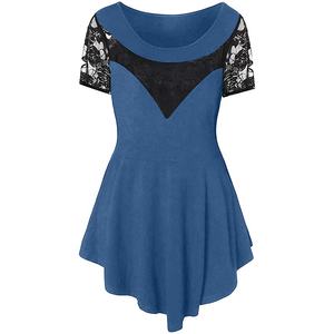 Baju Renda Formal Wanita Ukuran Plus, Atasan Tunik Asimetris Panjang, Pakaian Kantor, Blus Kerja Musim Panas, Kaus Longgar - Product Image 6