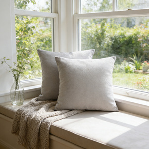 Housses de coussin carrées en velours personnalisées en gros - Housses de coussin décoratives élégantes <span class=keywords><strong>gris</strong></span> clair 100 % polyester avec fermeture éclair assortie - Product Image 1