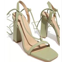2025 nouveaux talons Sandalias tête carrée grande taille 36-43 sangle en caoutchouc Pu sandales à talons hauts pour les femmes