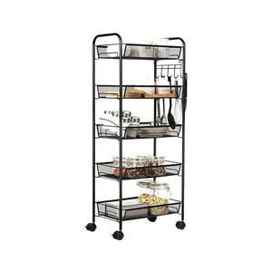 Kitchen <b>Shelves</b> Storage Multilayer Metal Rolling Cart Multifunction <b>Rack</b> Storage <b>Shelf</b> Trolley Organizer <b>Rack</b> - Product Image 1