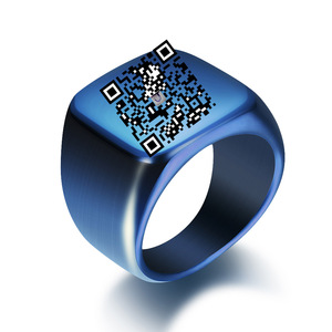 Bague carrée en acier inoxydable 18 mm, gravée au laser bleu avec code QR, bague intelligente pour paiement, pour homme - Product Image 1