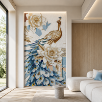 Magnifique mosaïque murale en verre faite à la main avec motif de paon, idéale pour la décoration intérieure du salon, de la cuisine ou de la salle de bain
